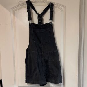 Aerie Black Denim Overall Shorts